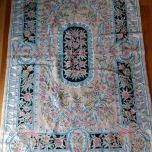 Beautiful chain stitch rug, pink & blue florals, in like-new condition. 41"x61"